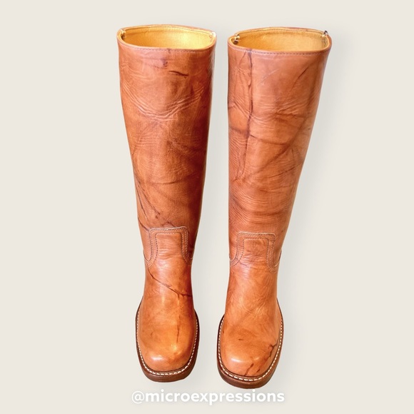 Frye Campus 14L Saddle Cognac Leather Vintage Distressed Square Toe Cowboy Boots - Picture 12 of 16